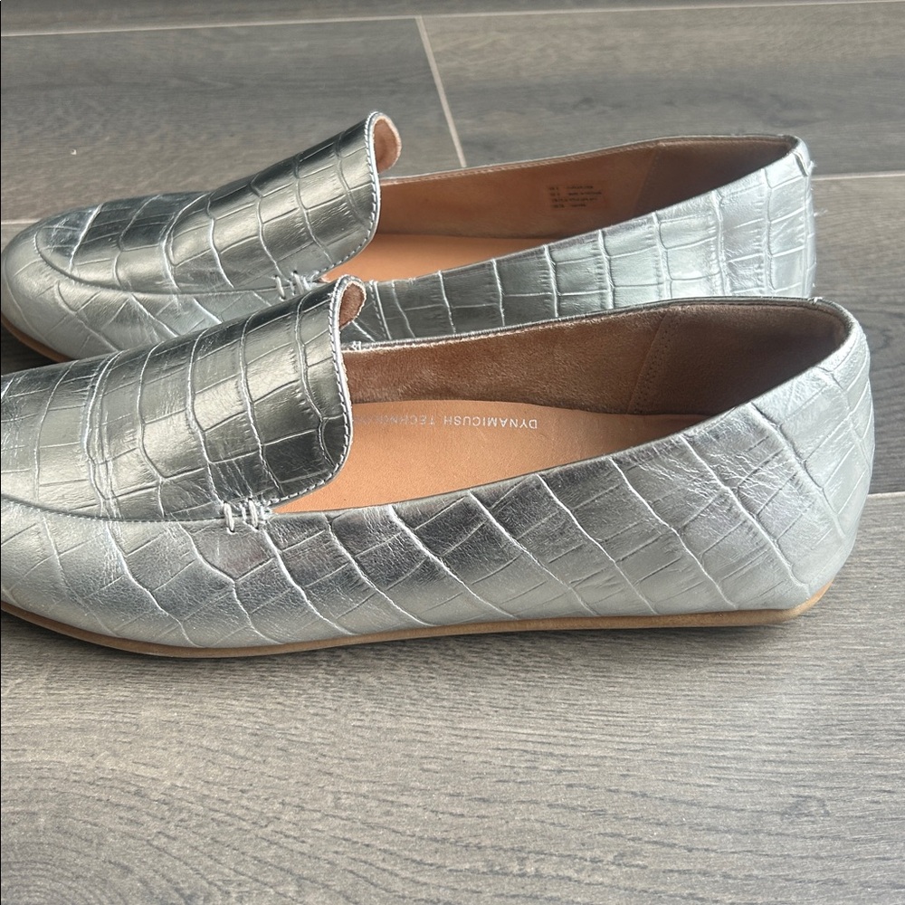 Fitflop Lena Croc-Embossed Silver Metallic Leather Loafer Flat Size 8 Comfort - Picture 5 of 16